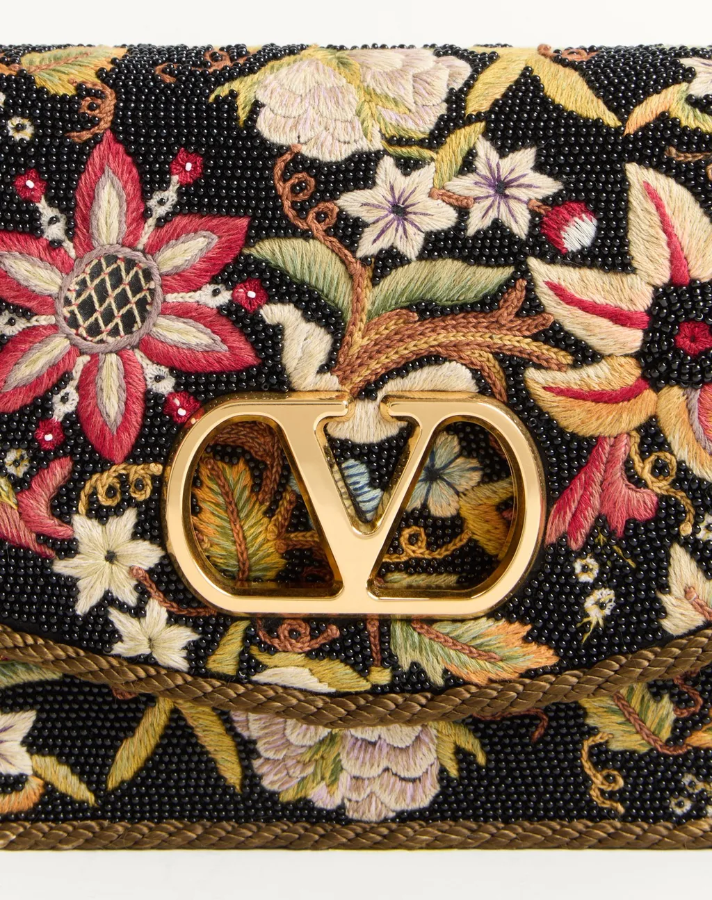 Valentino Vain Embroidered Foldover Top Shoulder Bag