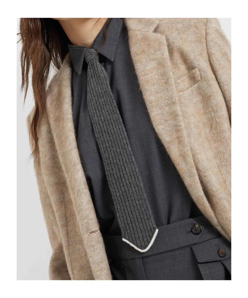Rib Knit Tie With Monili