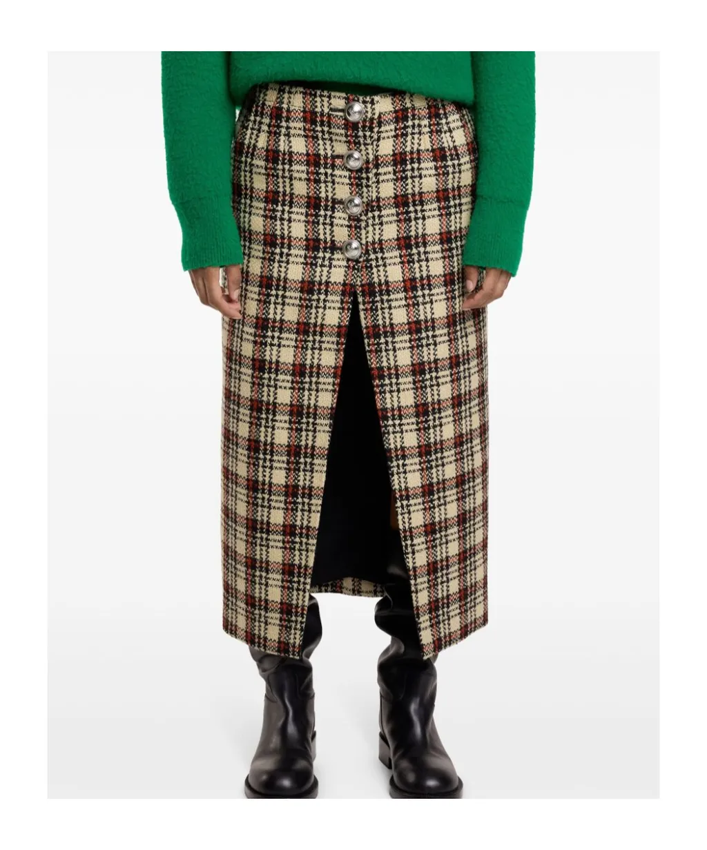 Tartan-Pattern Midi Skirt