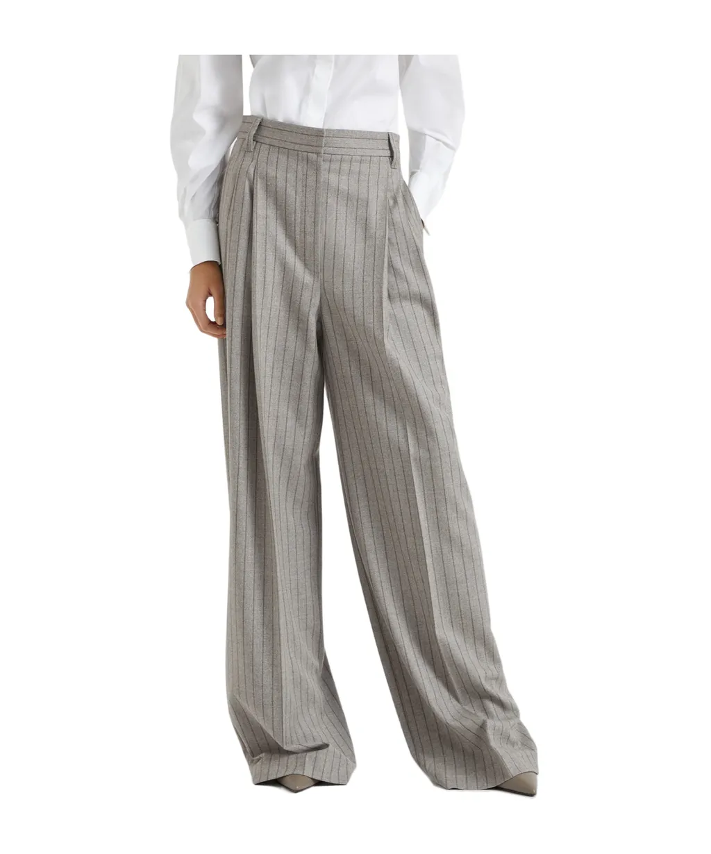 Brunello Cucinelli Pinstripe Wide-Leg Pants