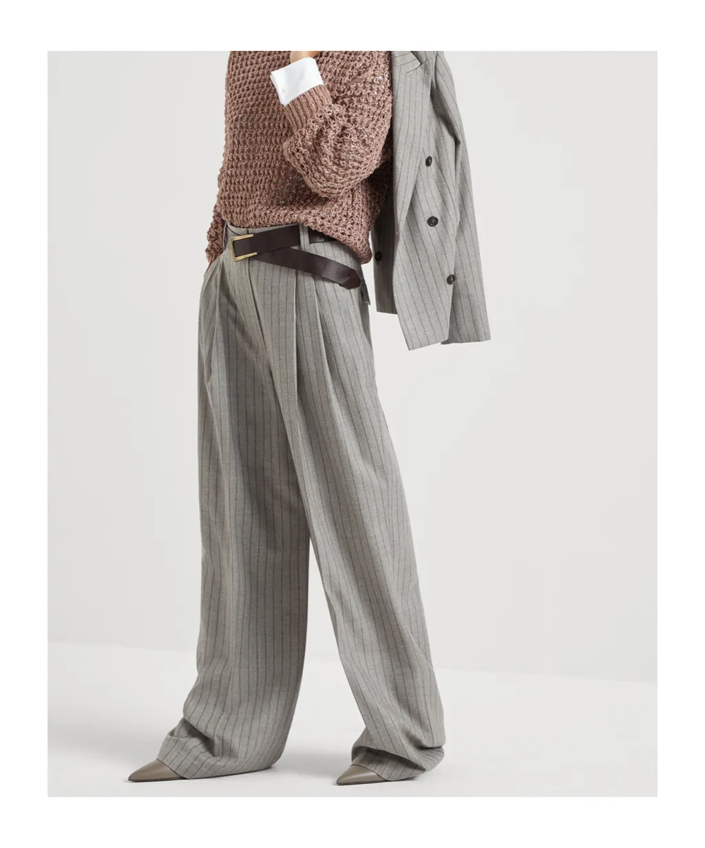 Brunello Cucinelli Pinstripe Wide-Leg Pants