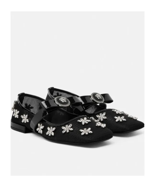 Versace Mesh Gianni Ribbon Ballerinas