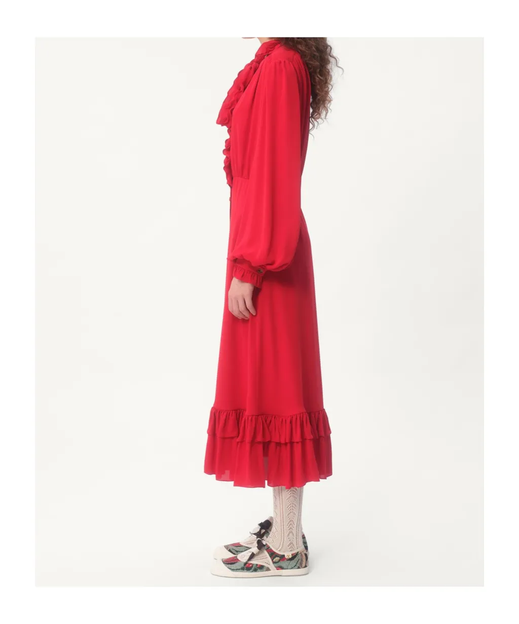 Valentino Ruffle Detailed Georgette Midi Dress