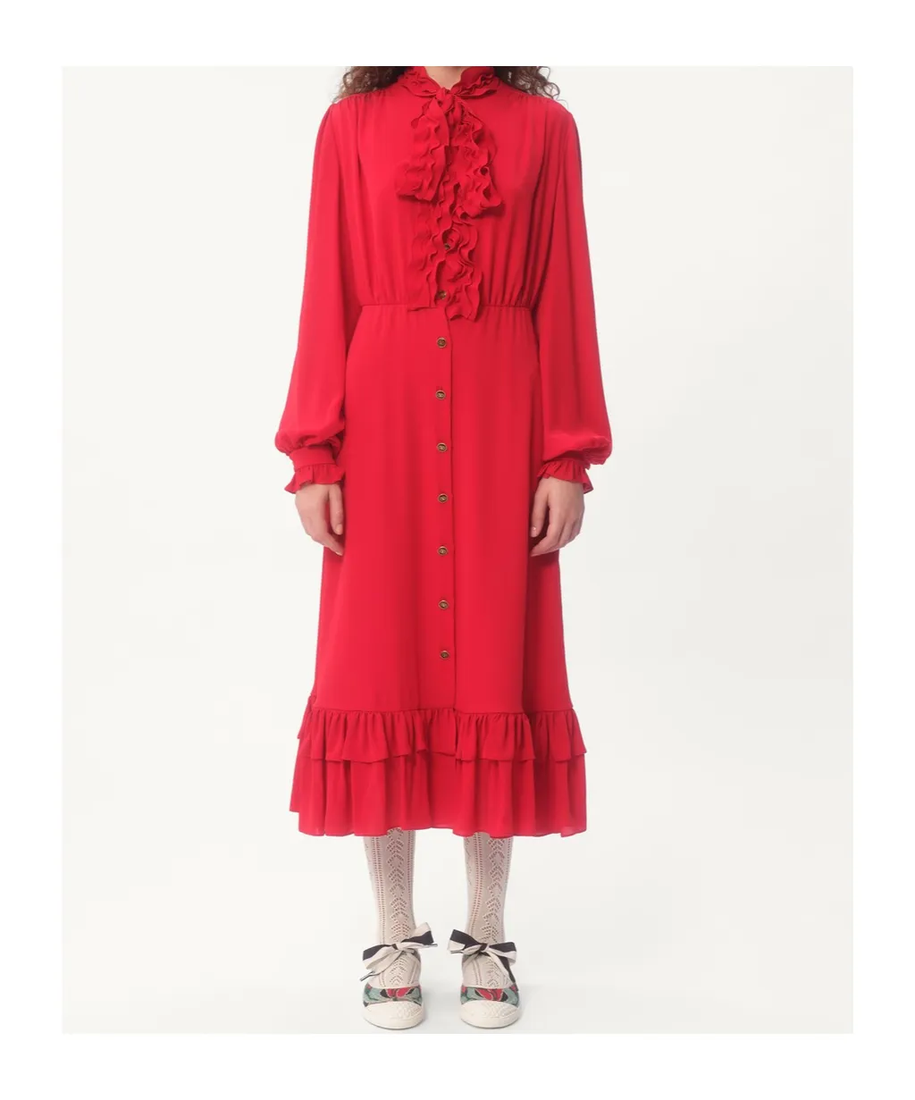 Valentino Ruffle Detailed Georgette Midi Dress