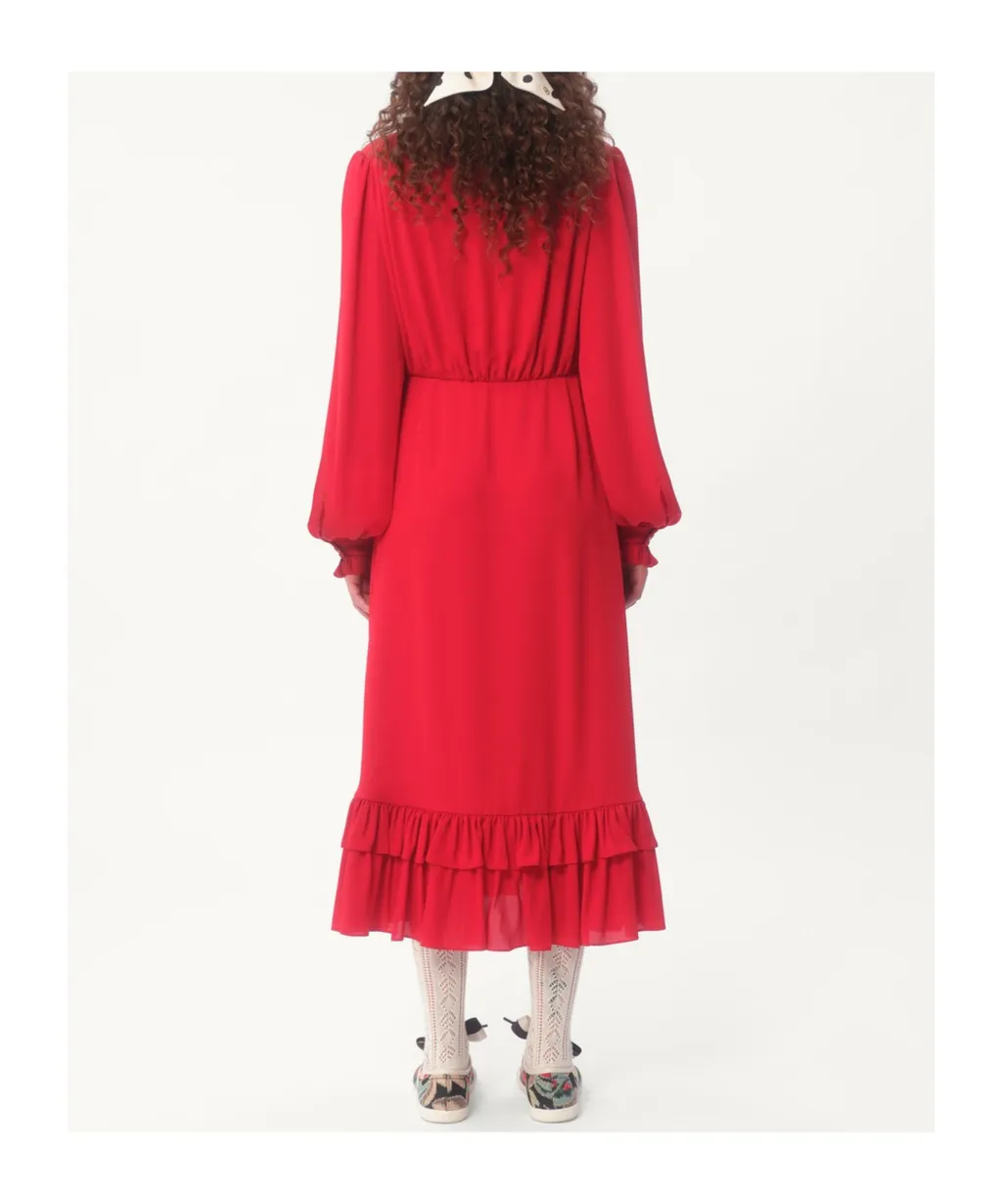 Valentino Ruffle Detailed Georgette Midi Dress