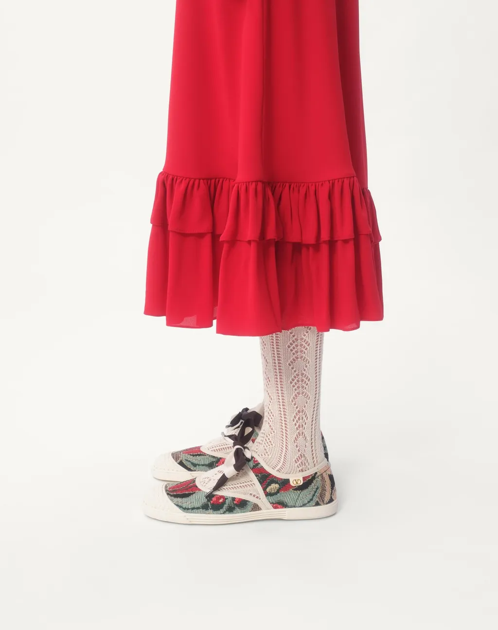 Valentino Ruffle Detailed Georgette Midi Dress
