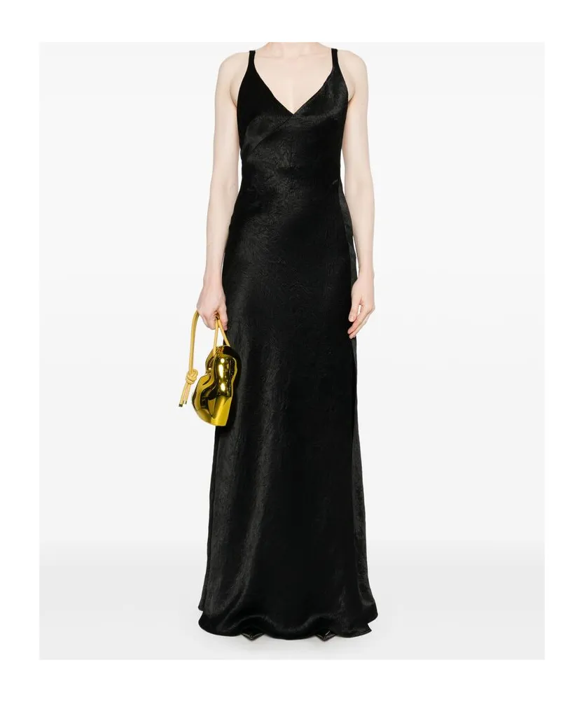 Alexander Mcqueen Crinkled-Finish V-Neck Maxi Dress