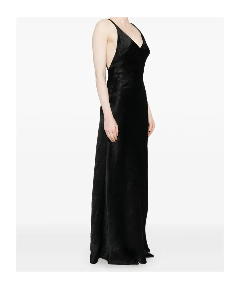 Alexander Mcqueen Crinkled-Finish V-Neck Maxi Dress