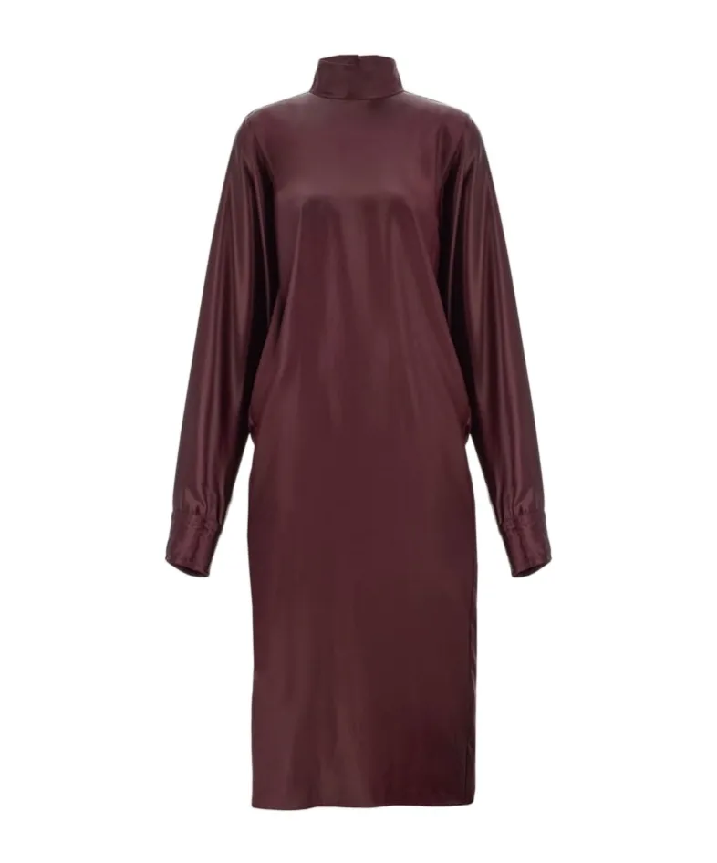 Salvatore Ferragamo High-Neck Long-Sleeved Satin Dress