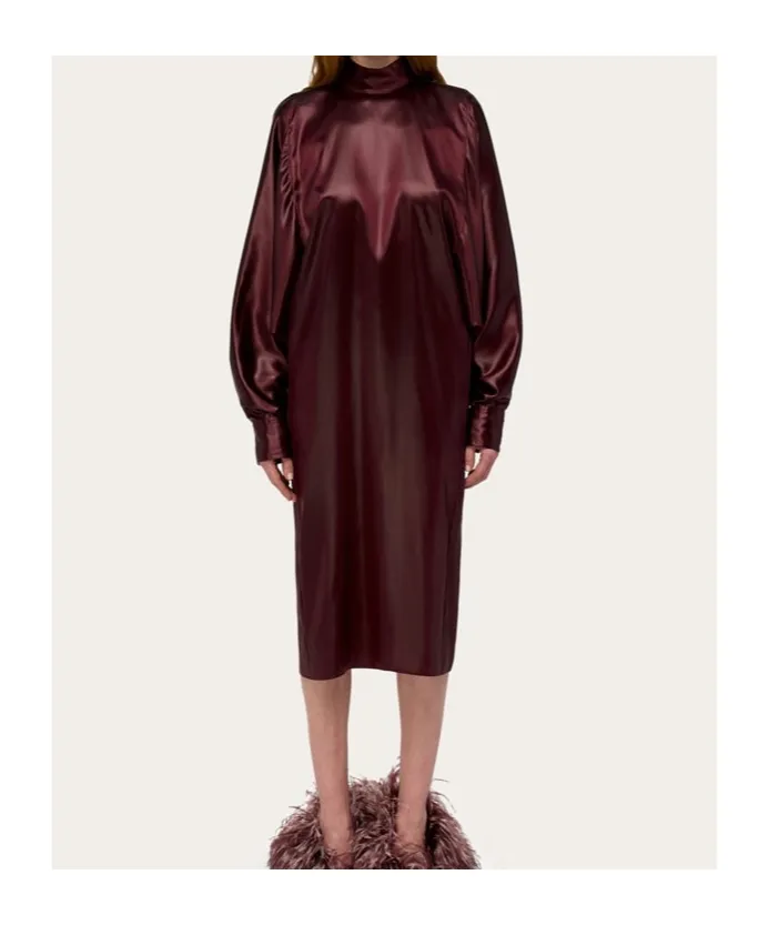 Salvatore Ferragamo High-Neck Long-Sleeved Satin Dress