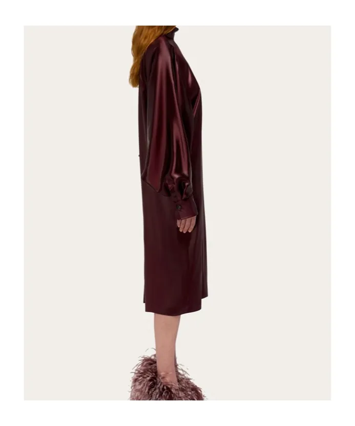 Salvatore Ferragamo High-Neck Long-Sleeved Satin Dress