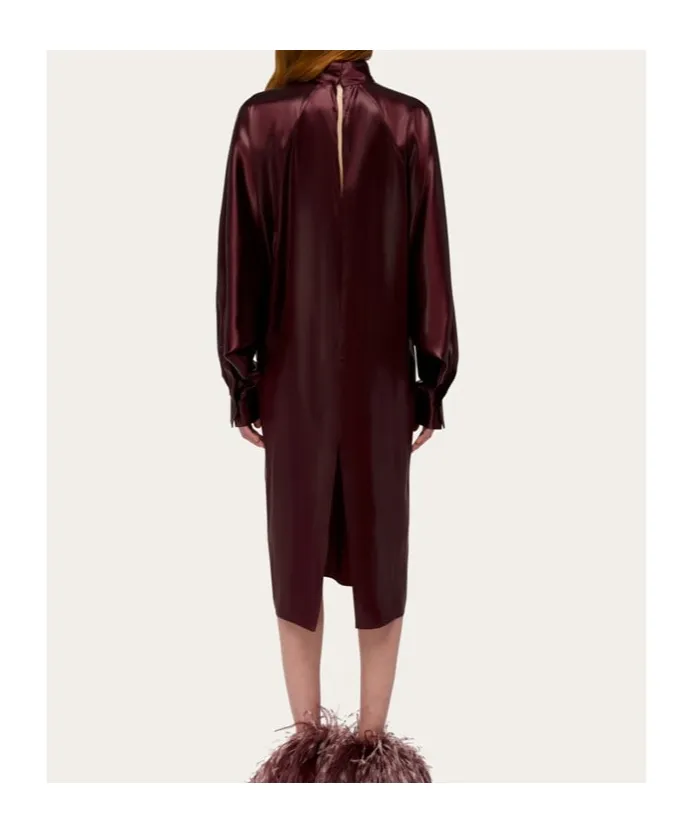Salvatore Ferragamo High-Neck Long-Sleeved Satin Dress