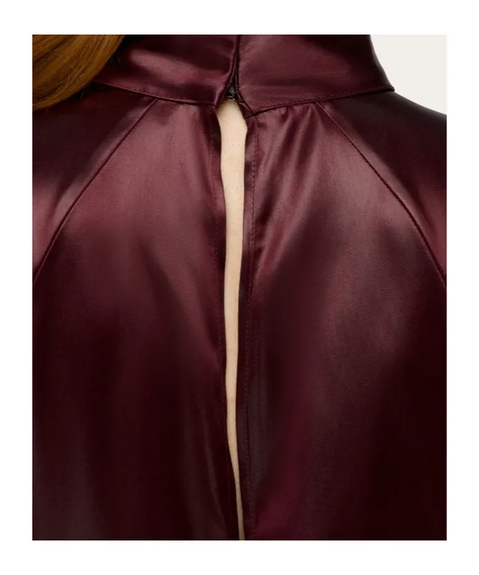 Salvatore Ferragamo High-Neck Long-Sleeved Satin Dress