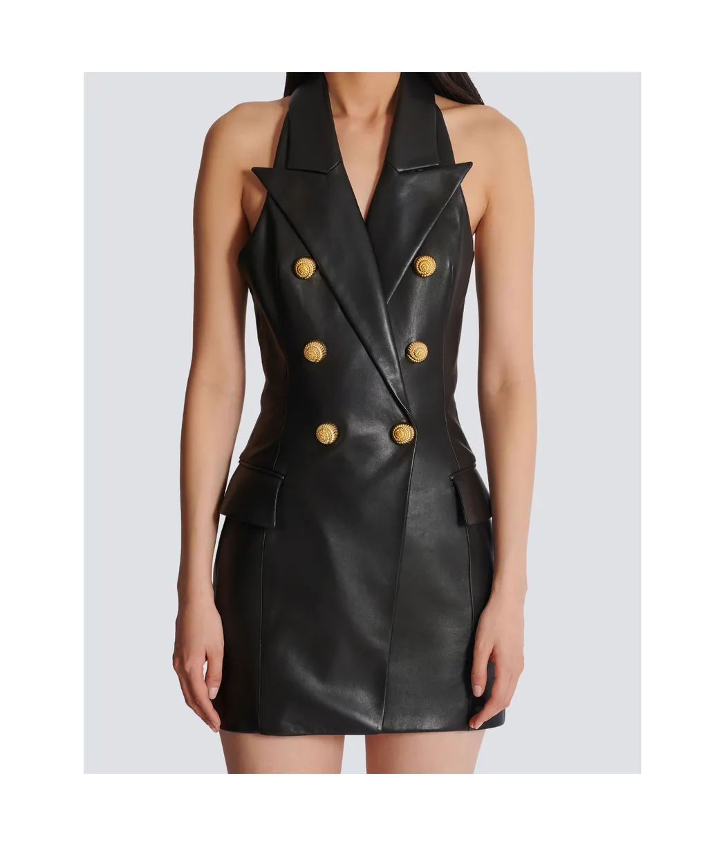 Lambskin Leather Halterneck Dress