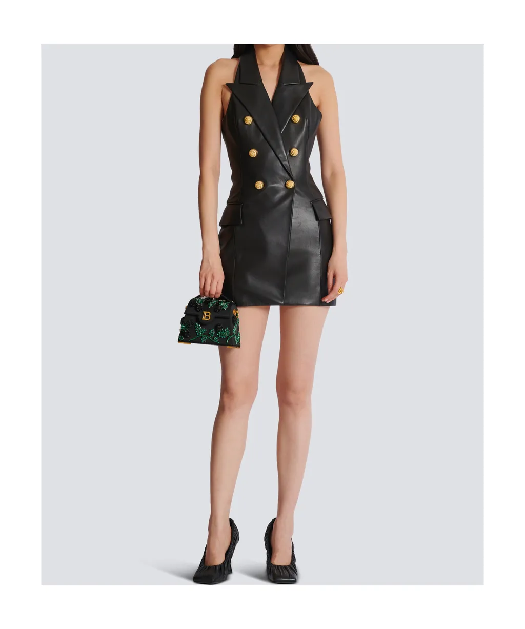 Lambskin Leather Halterneck Dress
