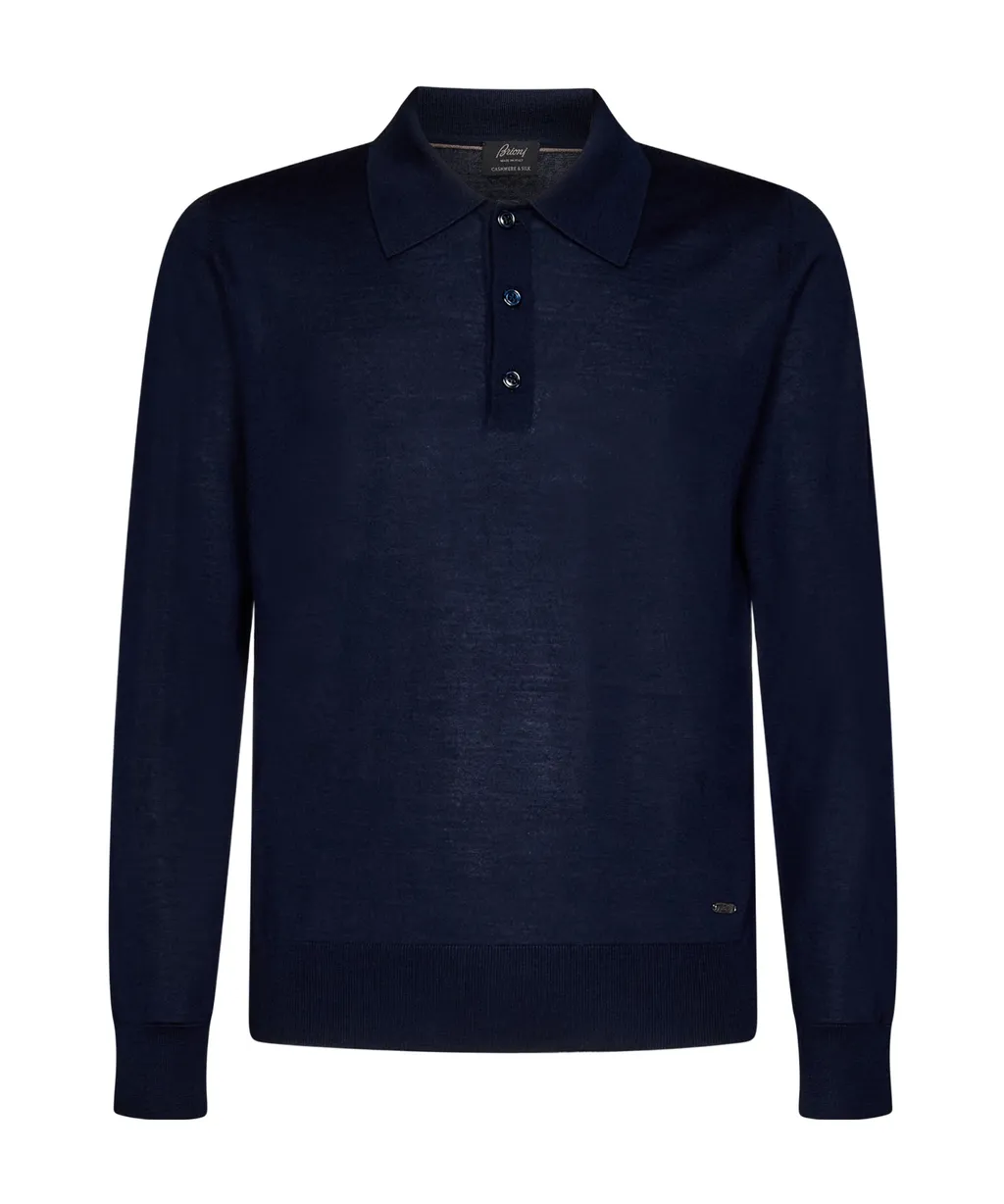 Brioni Long-Sleeved Fine Knit Polo Shirt