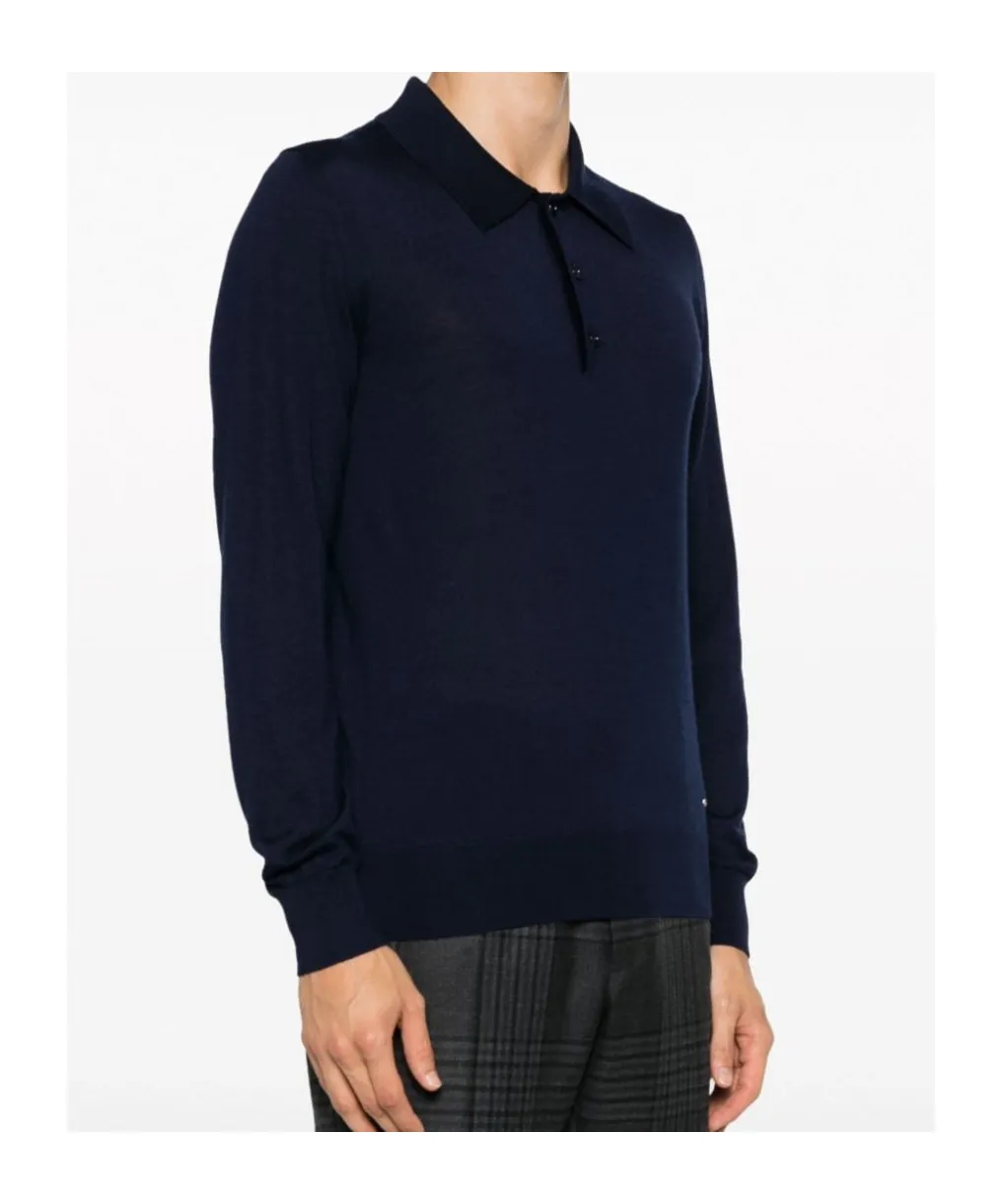 Brioni Long-Sleeved Fine Knit Polo Shirt