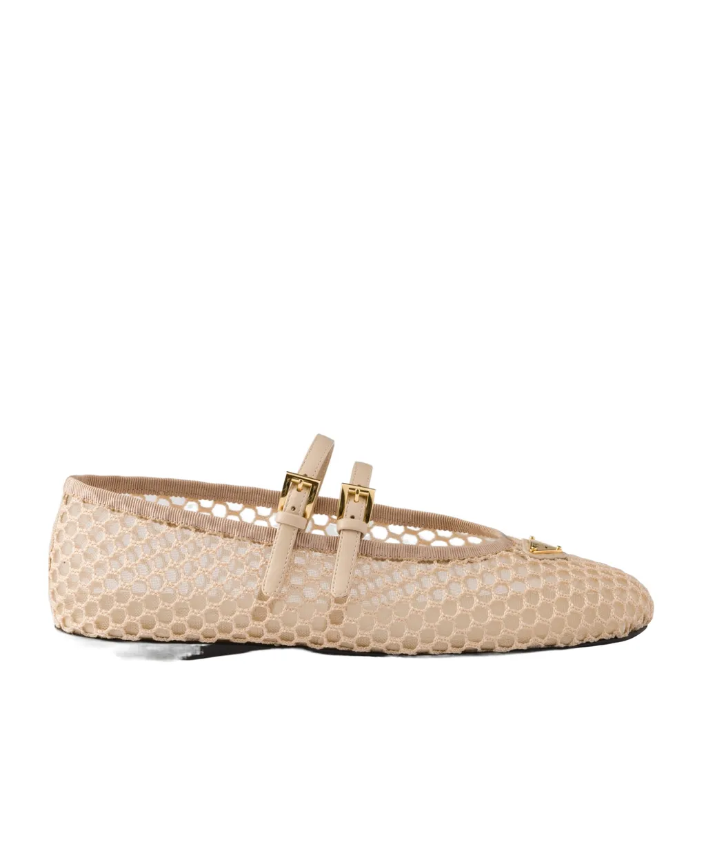 Prada Triangle-Logo Mesh Ballet Flats