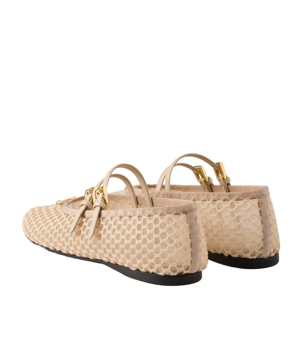 Prada Triangle-Logo Mesh Ballet Flats