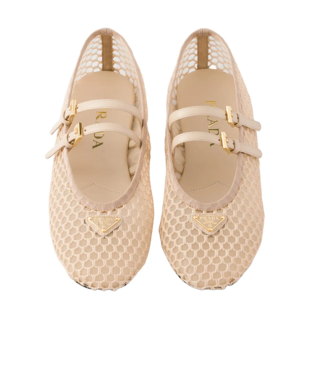 Prada Triangle-Logo Mesh Ballet Flats