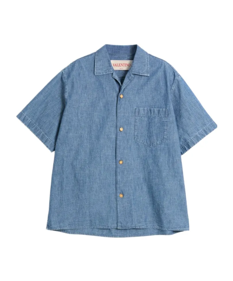 Valentino Straight Hem Denim Bowling Shirt
