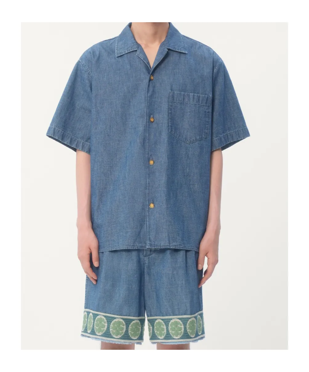Valentino Straight Hem Denim Bowling Shirt