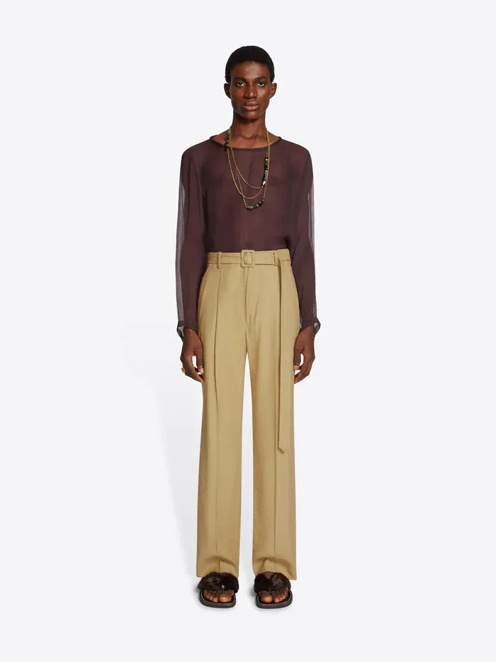 Creased Belt Ring Casual Pants
