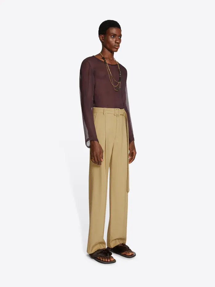 Creased Belt Ring Casual Pants