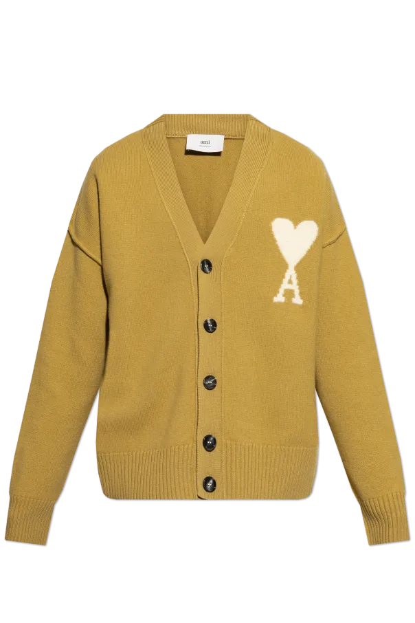 Ami Paris Ami De Coeur V-Neck Button-Up Cardigan
