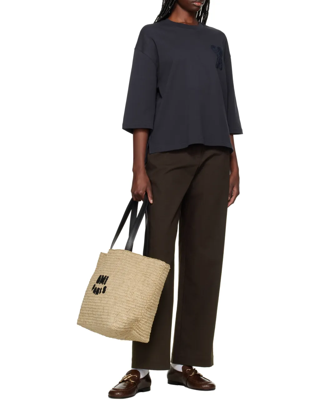 Ami Logo Patch Woven Tote Bag