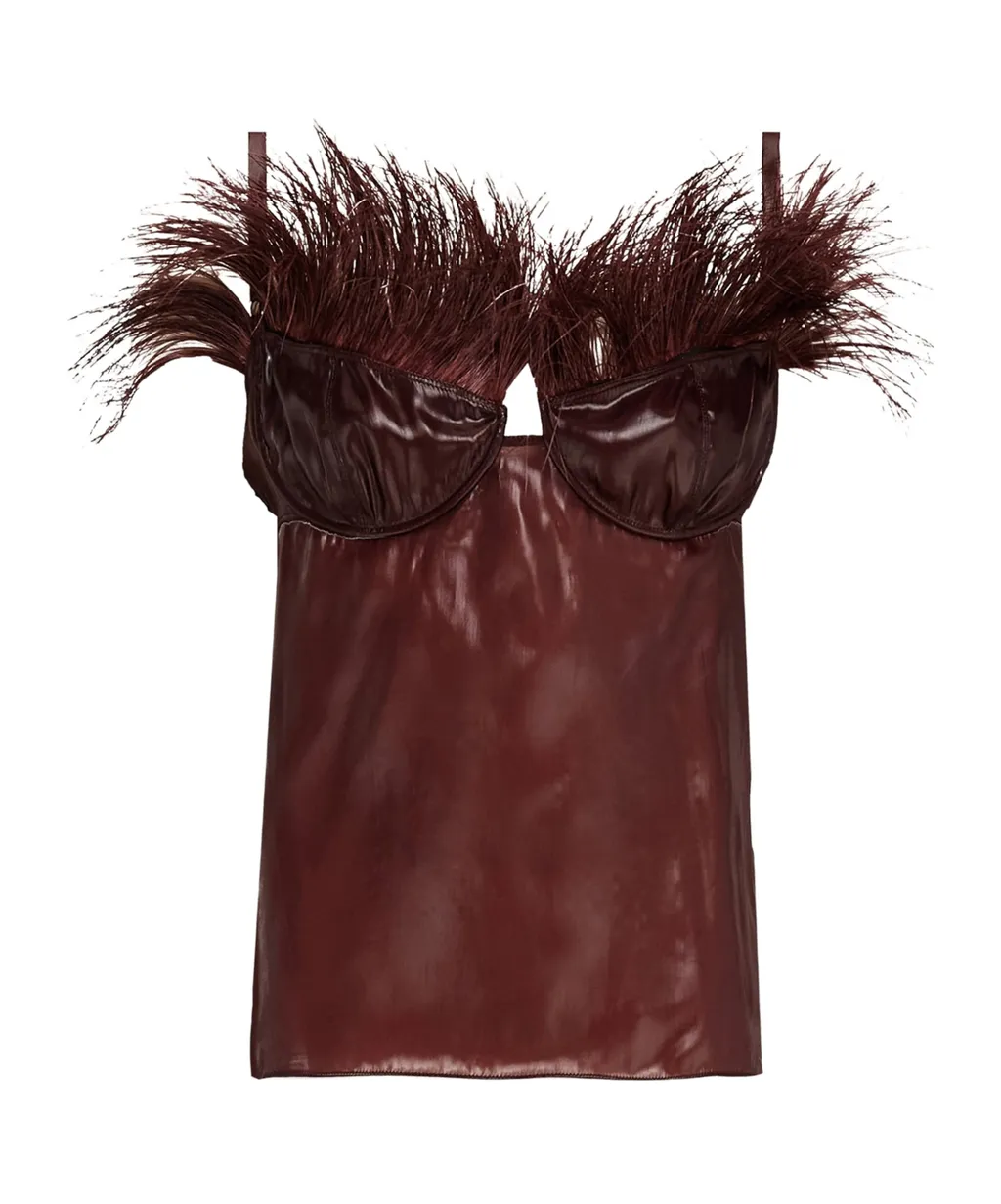 Ferragamo Feather Embellished Organza Top