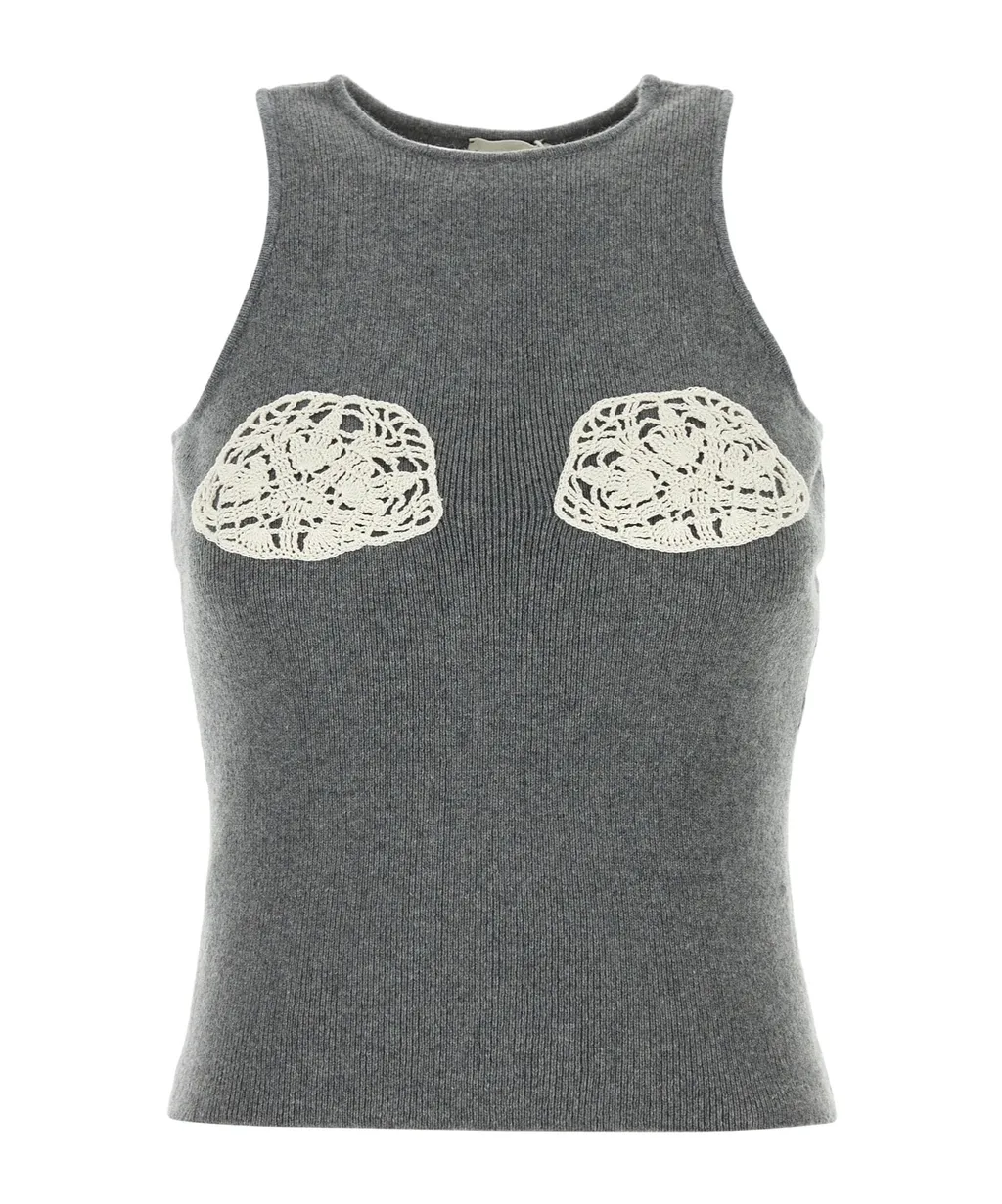 Crochet-Detail Knitted Top
