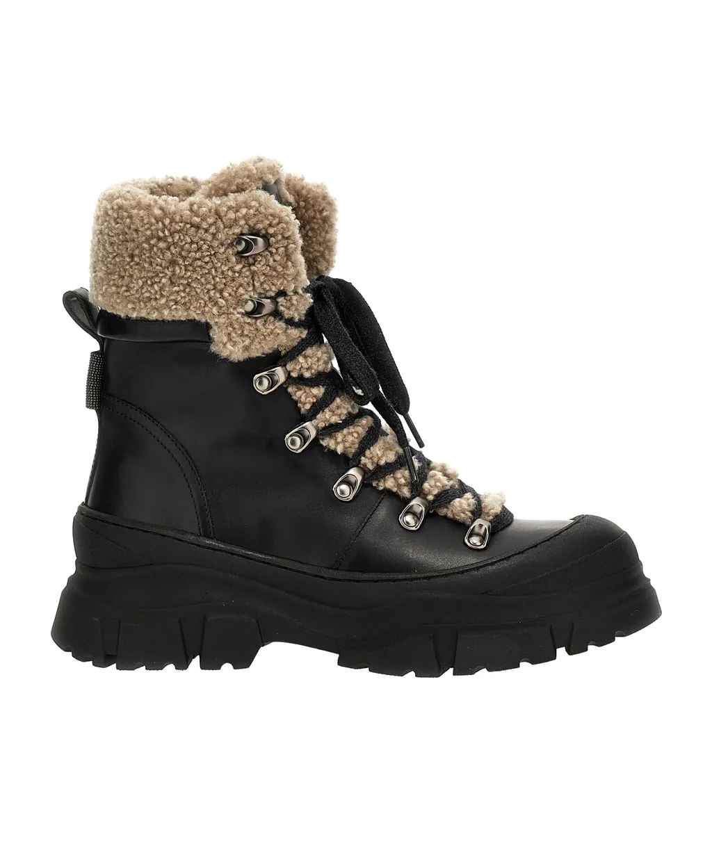 Brunello Cucinelli Round Toe Lace-Up Ankle Boots