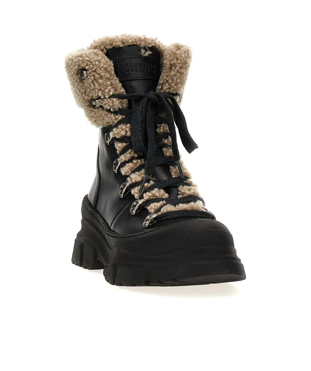 Brunello Cucinelli Round Toe Lace-Up Ankle Boots