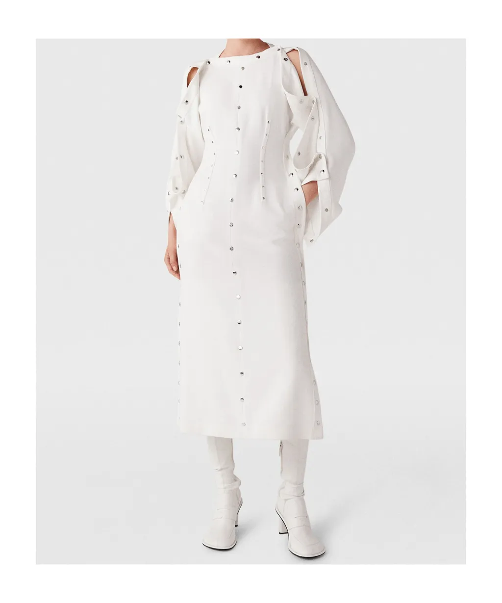 Long-Sleeved Rivet Mid-Length Dress