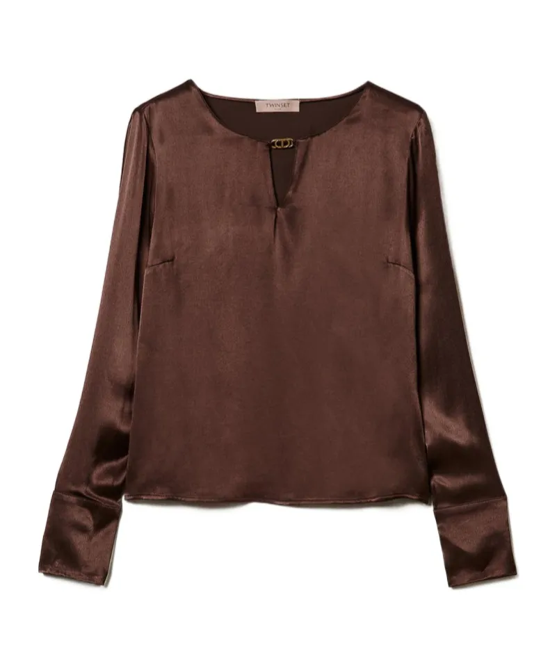 Appliqué-Logo Satin Blouse