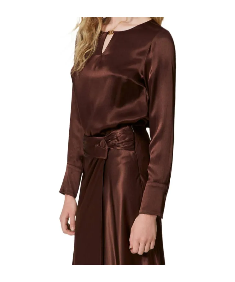 Appliqué-Logo Satin Blouse
