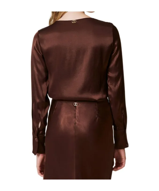Appliqué-Logo Satin Blouse