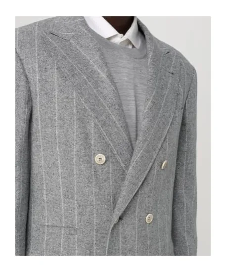 Brunello Cucinelli Double-Breasted Pinstripe Detailed Blazer