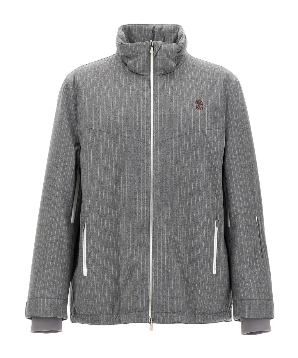 Brunello Cucinelli Pinstriped Hooded Bomber Jacket