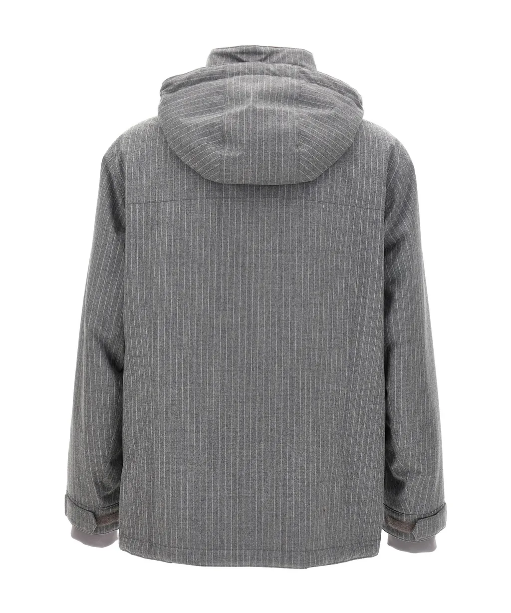 Brunello Cucinelli Pinstriped Hooded Bomber Jacket