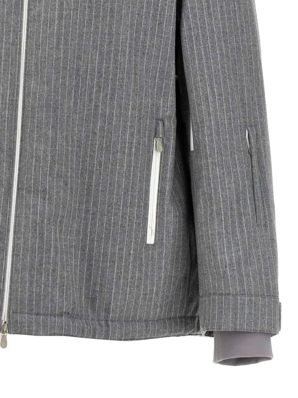 Brunello Cucinelli Pinstriped Hooded Bomber Jacket