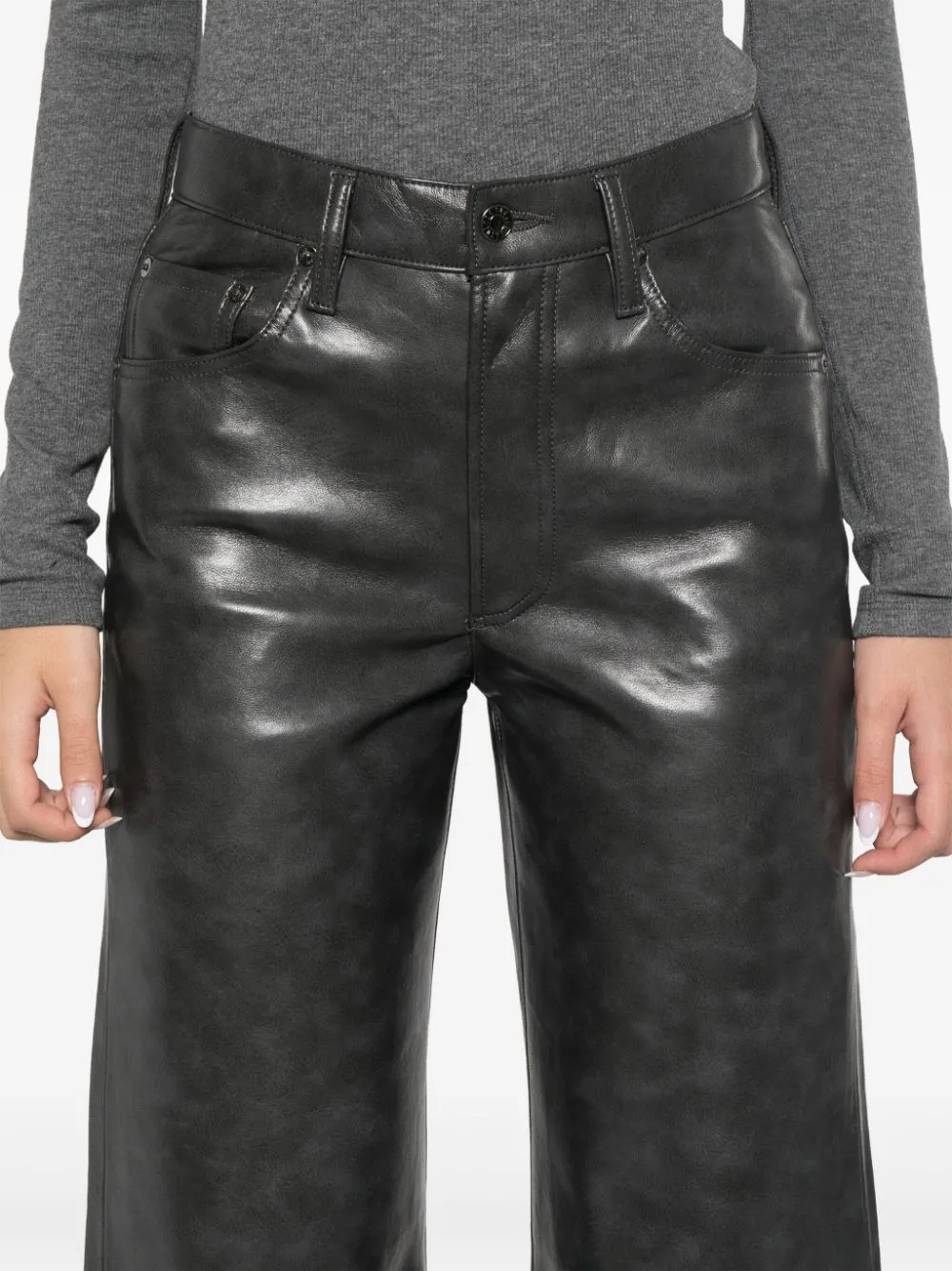 Agolde Leather Curved-Leg Pants
