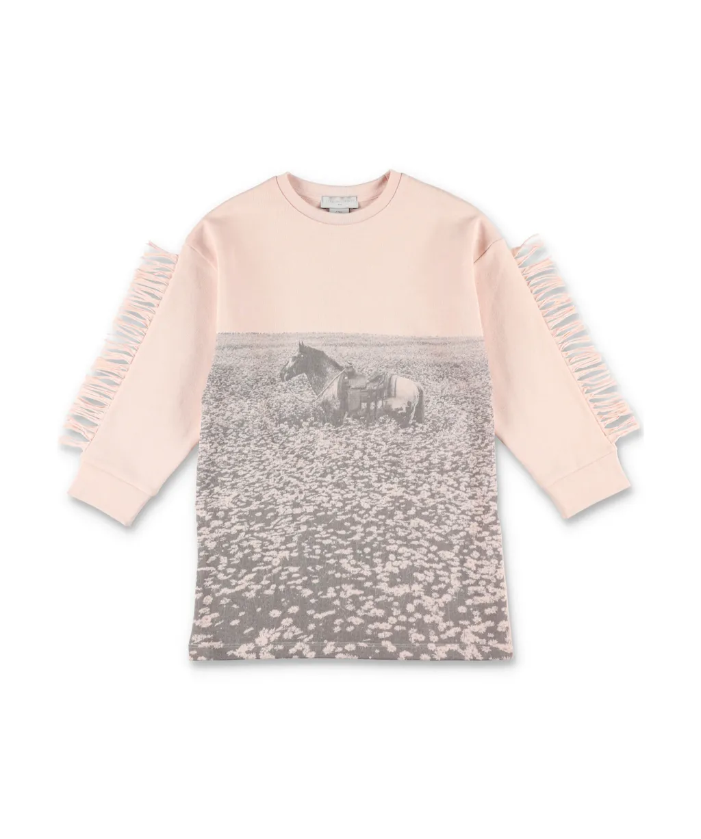 Stella Mccartney Kids Graphic Printed Fringe Detailed Dress