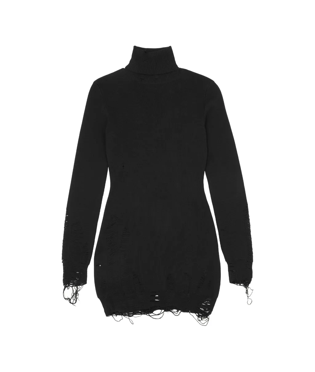 Mm6 Maison Margiela Roll Neck Distressed Mini Dress