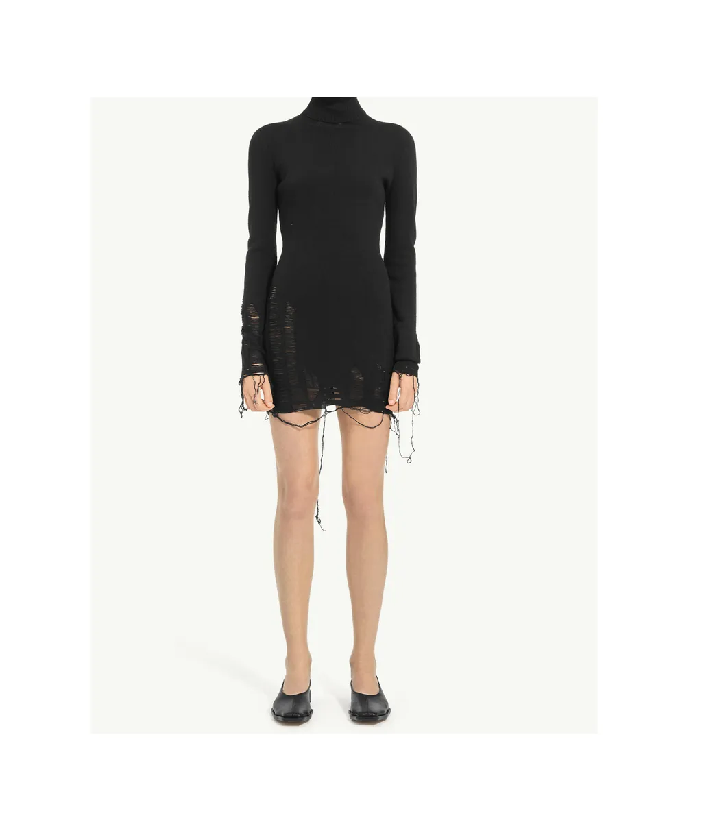 Mm6 Maison Margiela Roll Neck Distressed Mini Dress