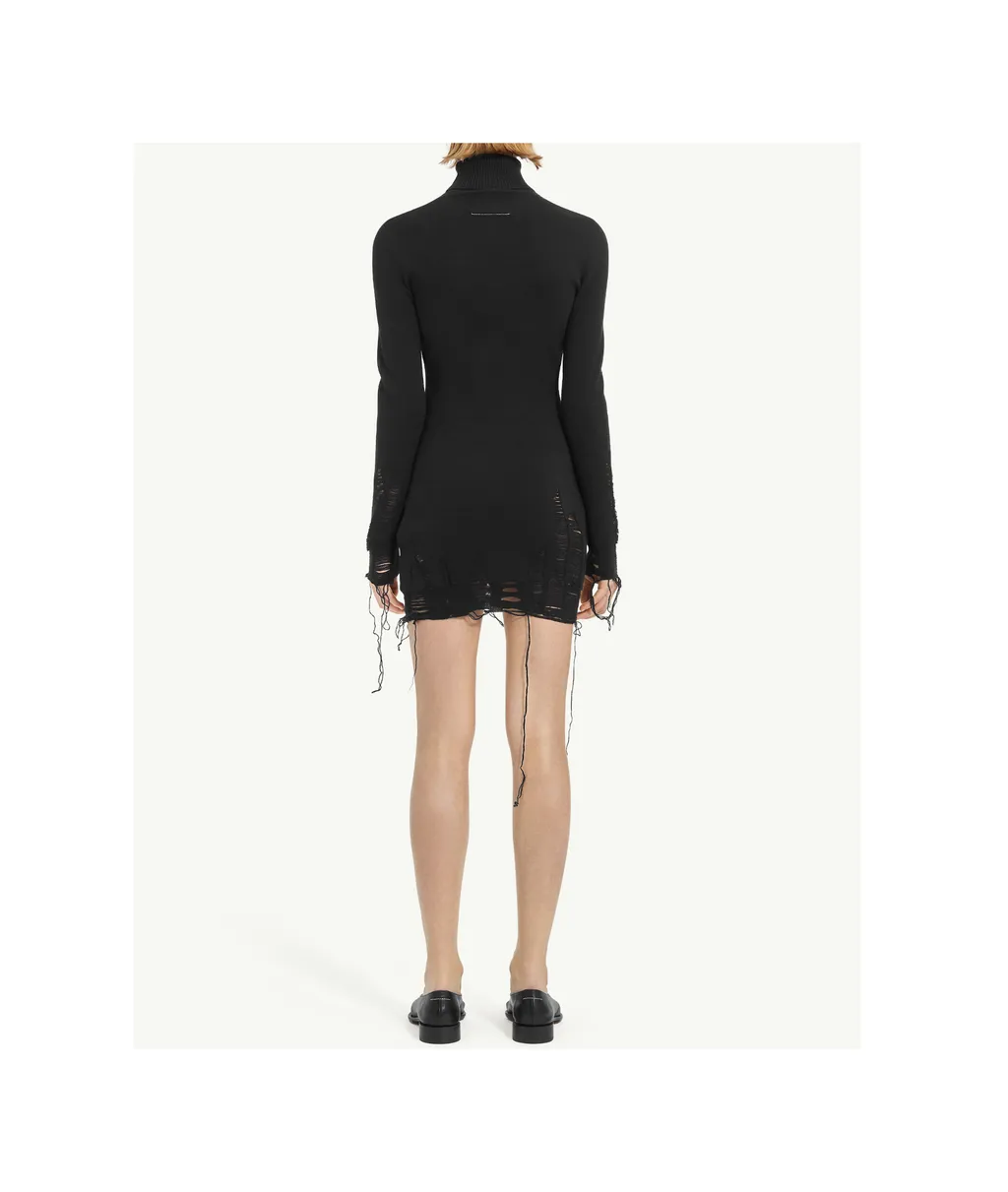Mm6 Maison Margiela Roll Neck Distressed Mini Dress