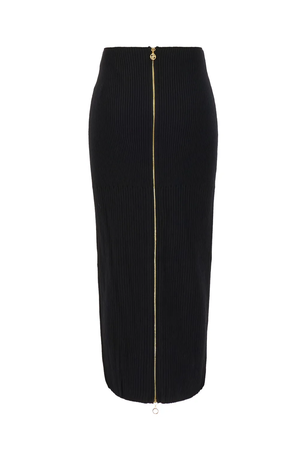 Patou Ribbed-Knit Front-Slit Midi Skirt