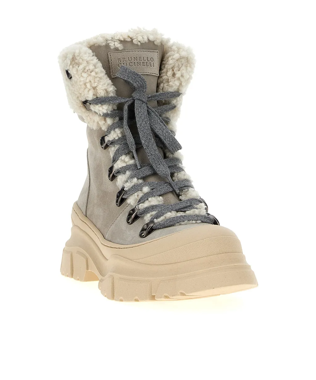 Brunello Cucinelli Shearling Lace-Up Boots