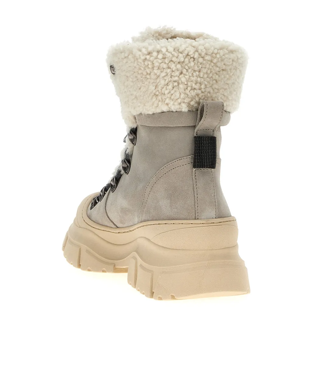 Brunello Cucinelli Shearling Lace-Up Boots